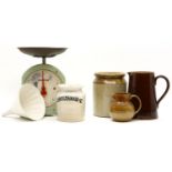 A collection of Kitchenalia, to include Maling pottery storage jars, salt glazed bowls and jugs,