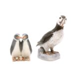 A Bing & Grondahl puffin, 15cm high, and two penguins, 9.5cm (2)