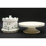 A Mintons Fontainebleau pottery comport, 33cm diameter and a Victorian pottery stilton dish in the