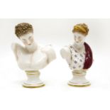 A pair of Sitzendorf porcelain busts, each on socle base (2)