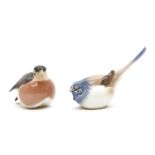 Two Copenhagen birds, titmouse, and a robin, 6cm high (2)