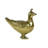 A Chinese bronze censor, in the form of a duck, 16.5cm high, and two enamelled dishes