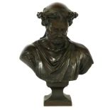 After Mathurin Moreau (1822-1912), a bronze bust of Hippocrates, late 19th century, square base,