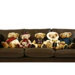 Seven Harrods Christmas teddy bears, from 1998 - 2002, including a smaller version of the 1999 and