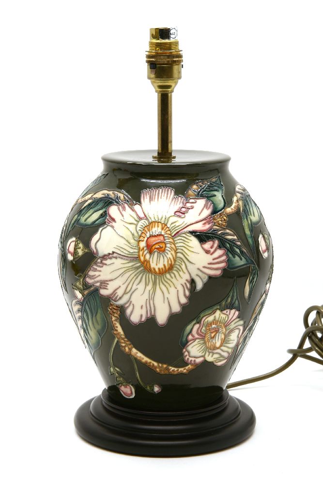 A Moorcroft table lamp, 35cm high to top fitting