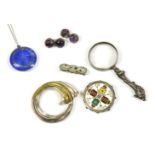 A collection of jewellery, to include a pair of silver cabochon amethyst cufflinks, a silver blue