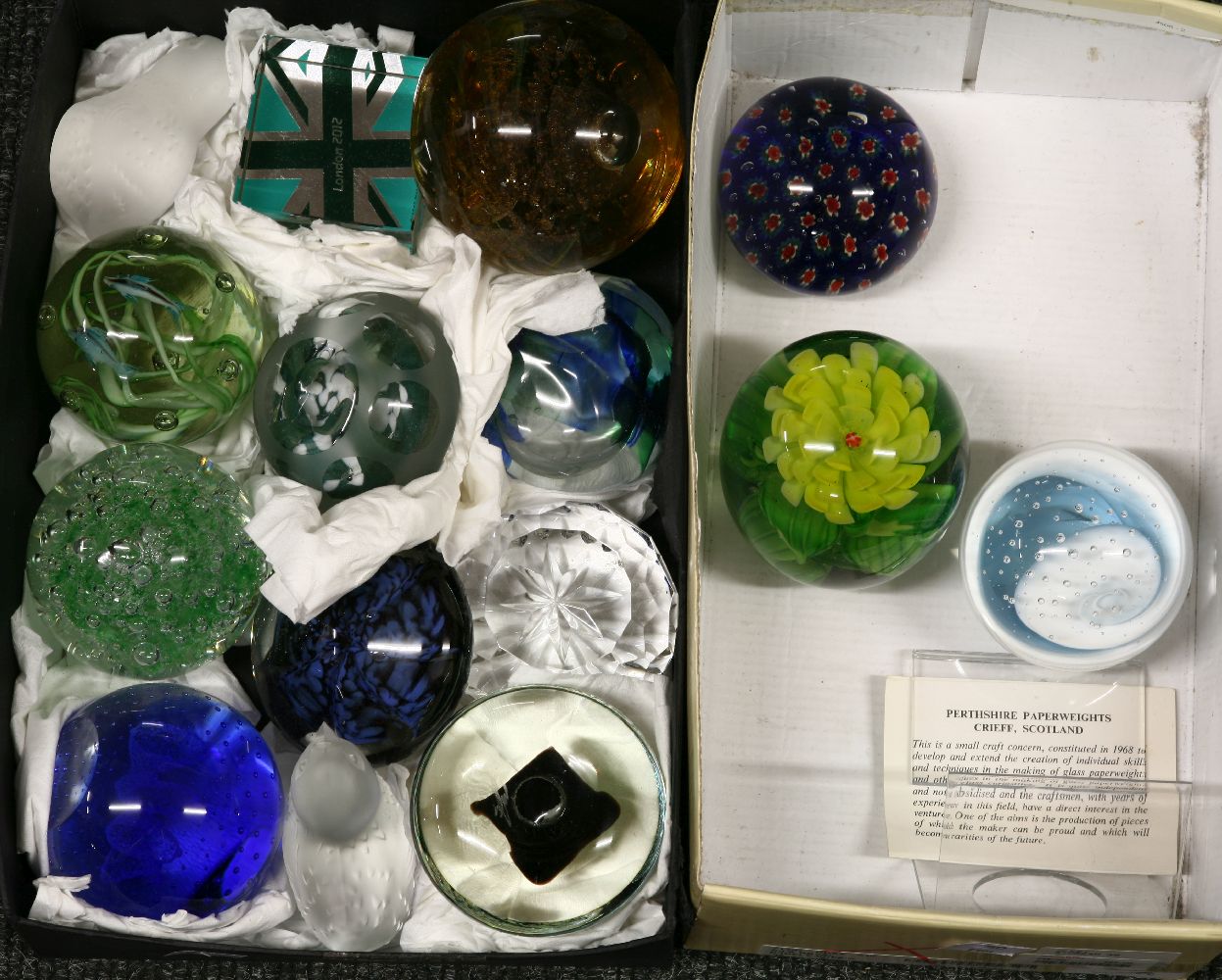 A collection of glass paperweights, to include a Whitefriars millefiori example with signature - Image 2 of 3