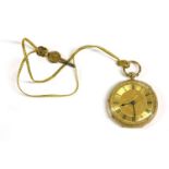 An 18ct gold open faced key wound fob watch, 39mm diameter, with Roman numerals and blue spade