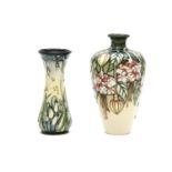 Two Moorcroft trial vases, 'Kerry', 15.5cm and 'Nivalis', 13cm high, both boxed