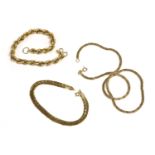 An Italian 9ct gold plaited herringbone bracelet, 4.80g, a 9ct gold hollow rope link bracelet, 10.