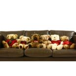 Six Harrods Christmas teddy bears, including 1992, 1996, 2005, 2009, 2013 and 2014