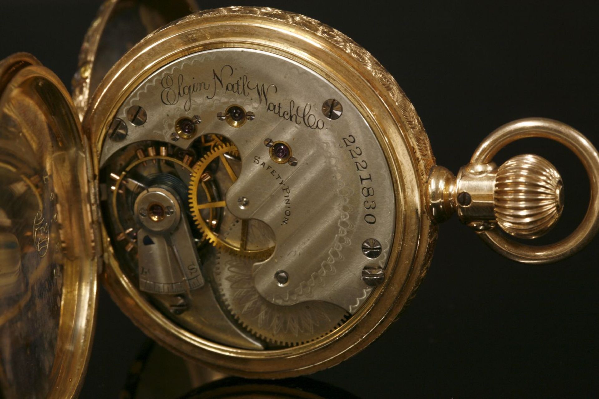 An American, Elgin mechanical side wind four colour gold hunter pocket watch, 39mm diameter, an - Image 5 of 5