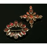 A Georgian gold flat cut garnet cruciform brooch/pendant,with a central circular flat cut garnet,