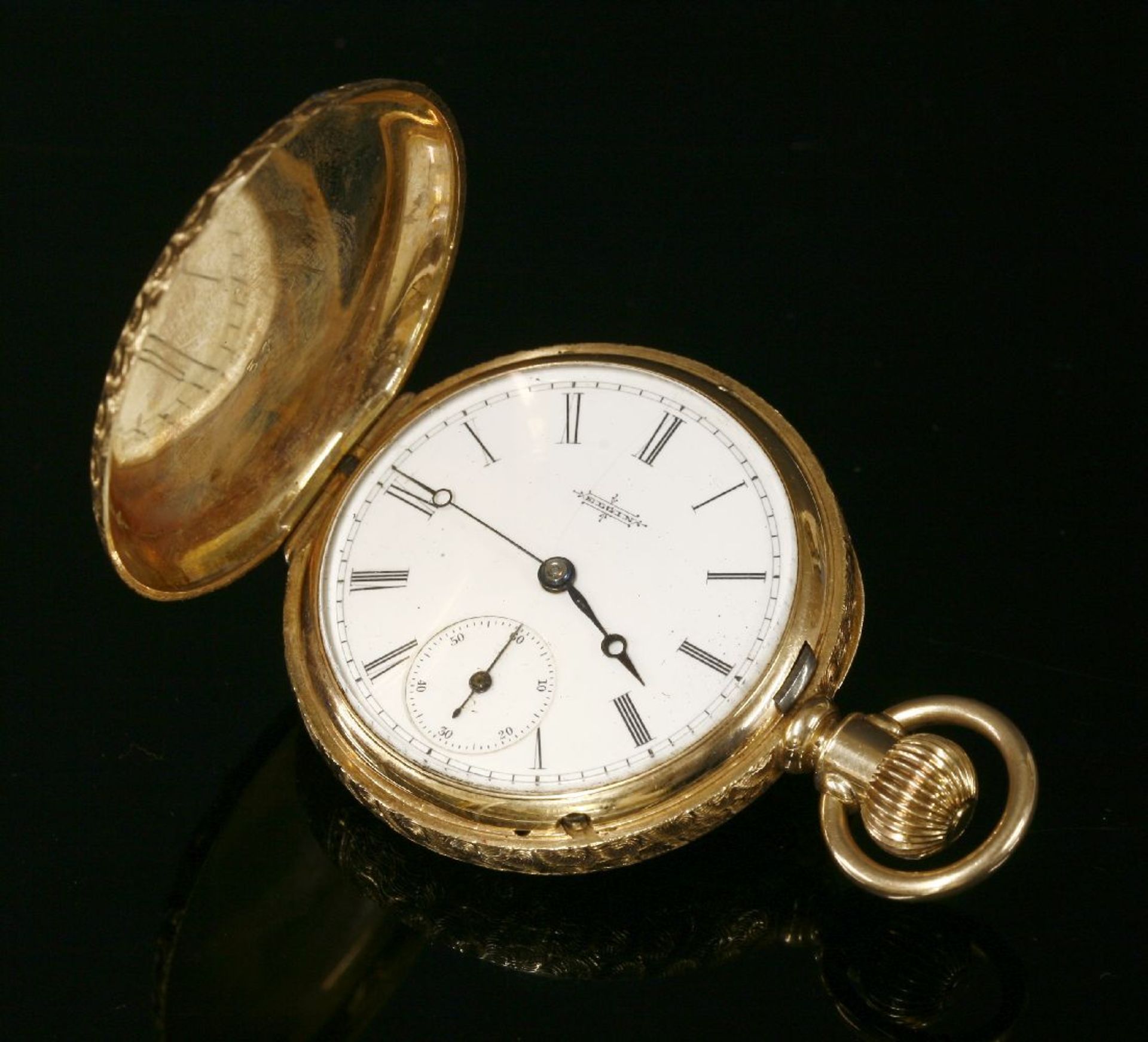 An American, Elgin mechanical side wind four colour gold hunter pocket watch, 39mm diameter, an