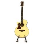 A Tanglewood TW45NSLH left handed electro acoustic guitar, with natural finish top and later