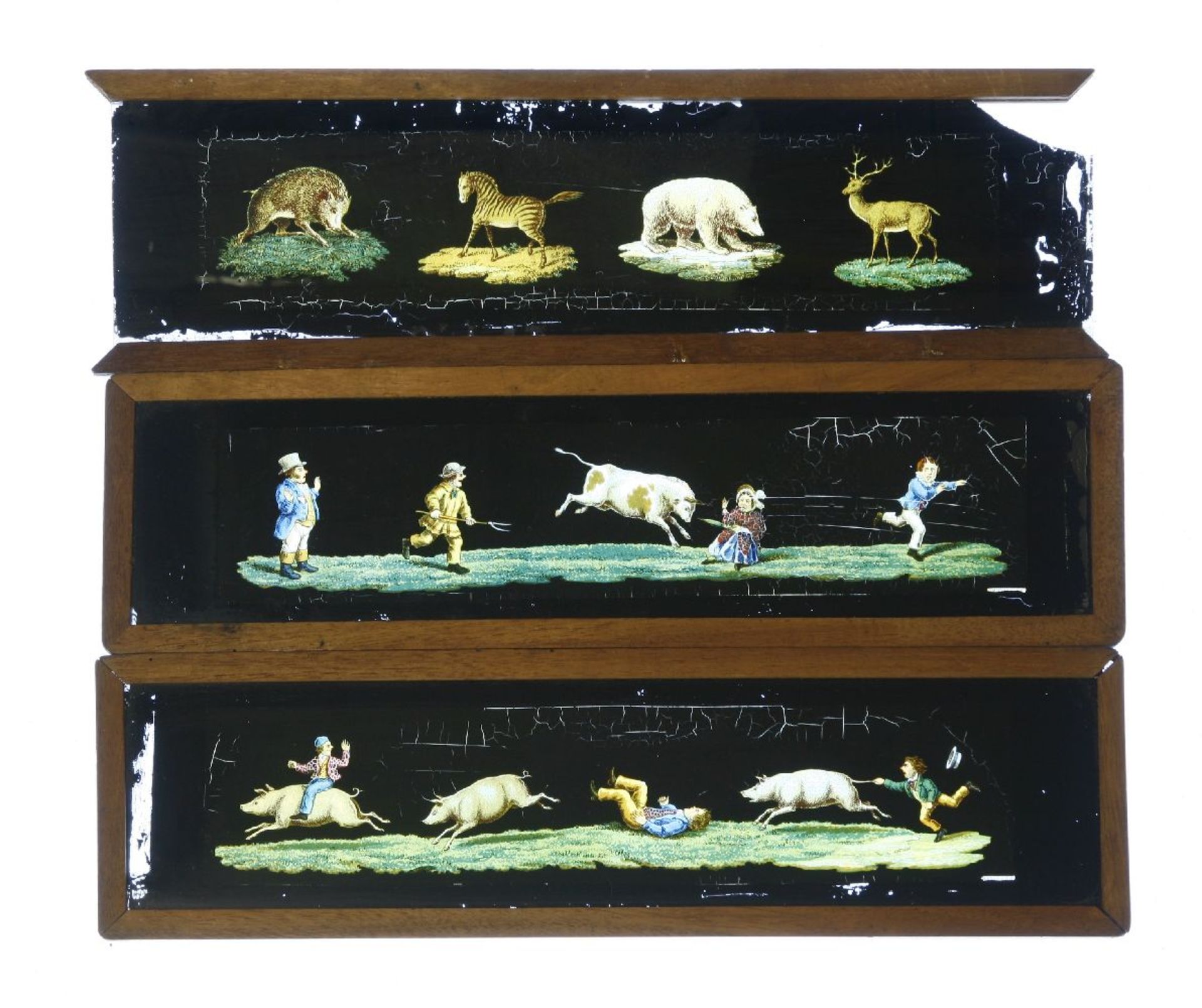 Wooden framed magic lantern slides,comprising: 26 coloured comic sliders,18 x 10cm,6 processional, - Image 2 of 2