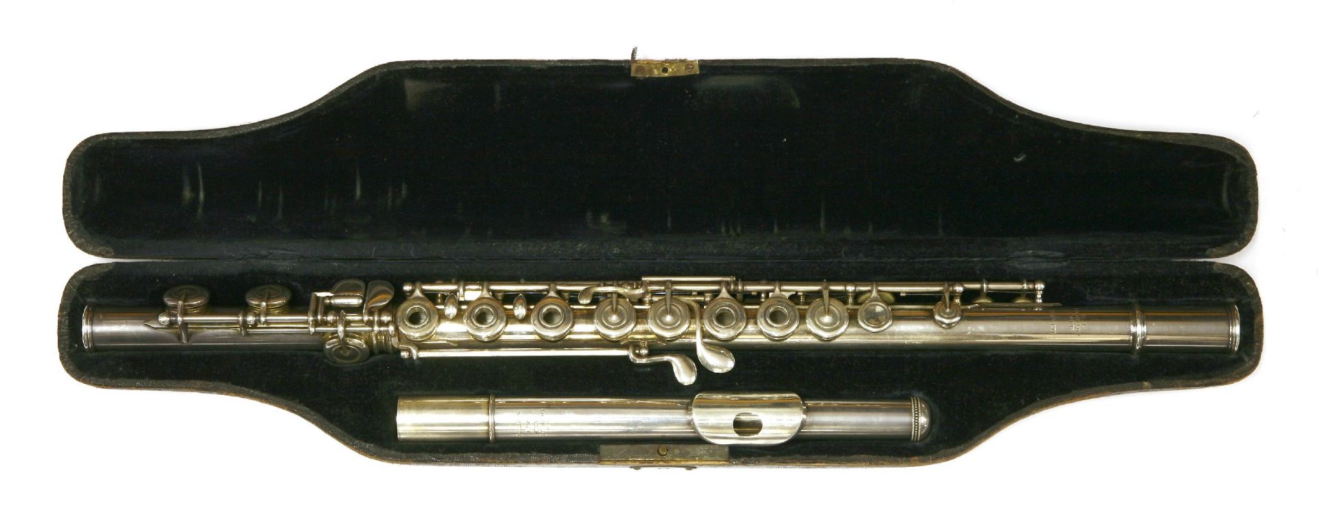 A Louis Lot silver and silver-plated flute,with silver head in original carrying case, the head