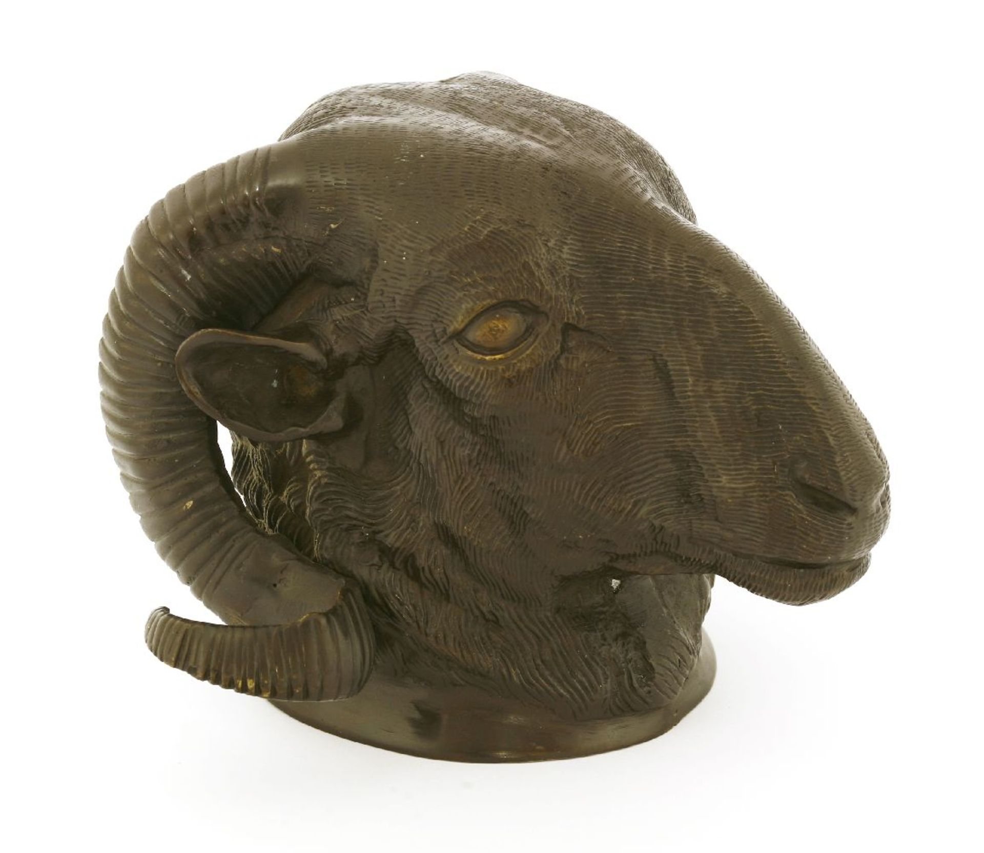 A bronze ram's head wall mask,18cm highProvenance: The Tim Wonnacott Collection.