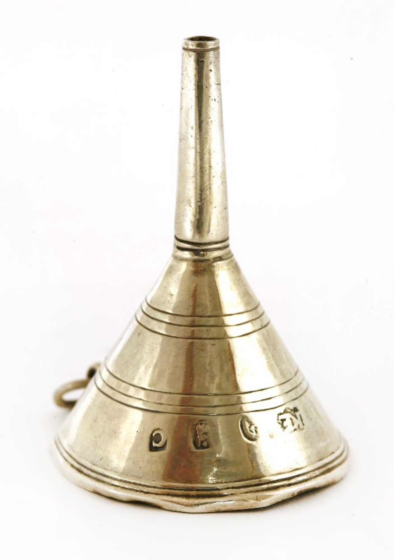 A George I silver perfume funnel,by Thomas Kedden, 1718,of plain form, with two bands of