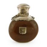 An Australian burra bean scent bottle,with an unmarked silver hinged cover, c.1900, the mount and