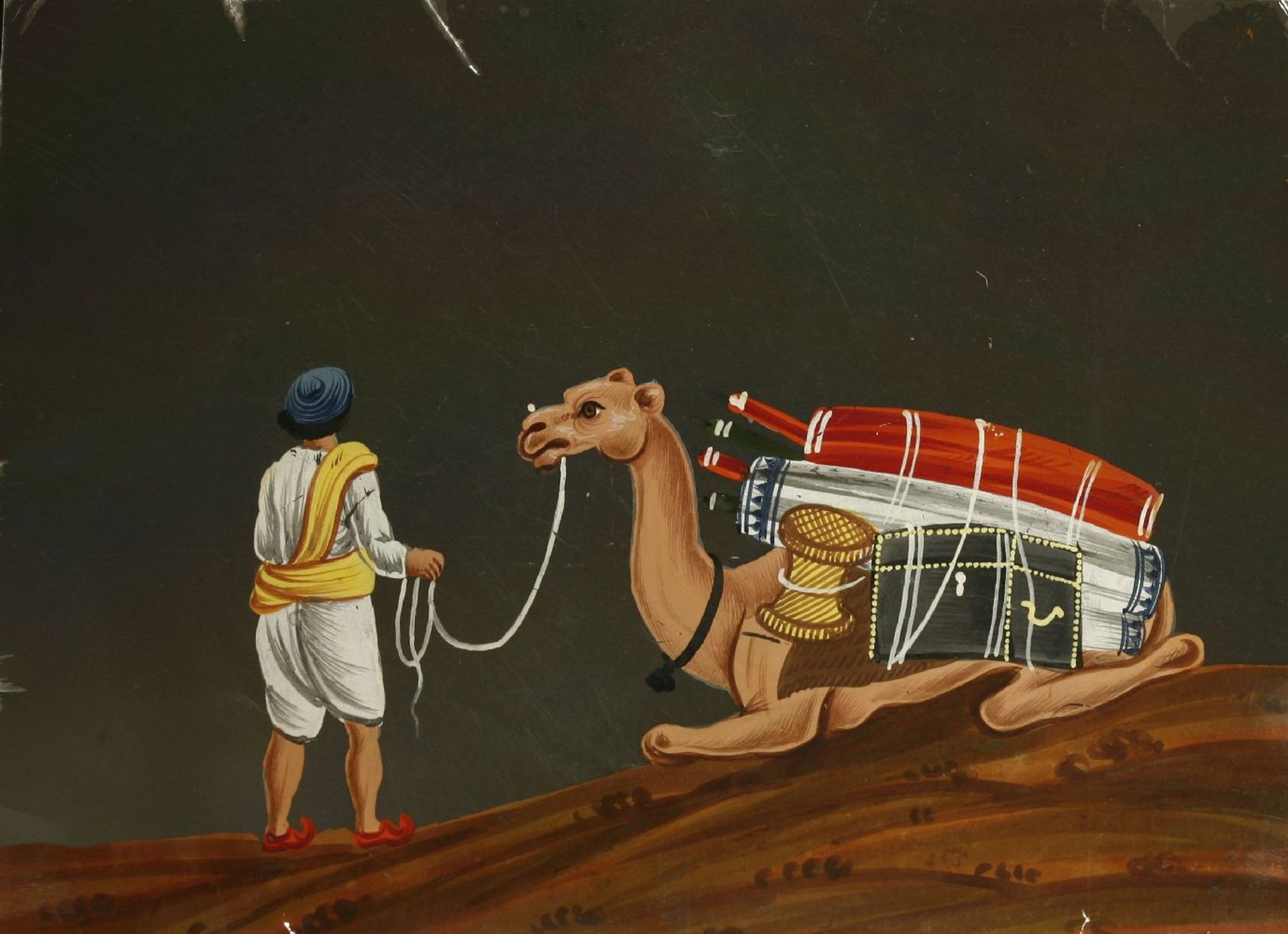 Ten Indian paintings on mica,various scenes to include a camel-driver, bullock cart and a - Image 9 of 20