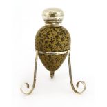 A late Victorian silver-mounted and simulated egg scent bottle,by Saunders & Shepherd, on an