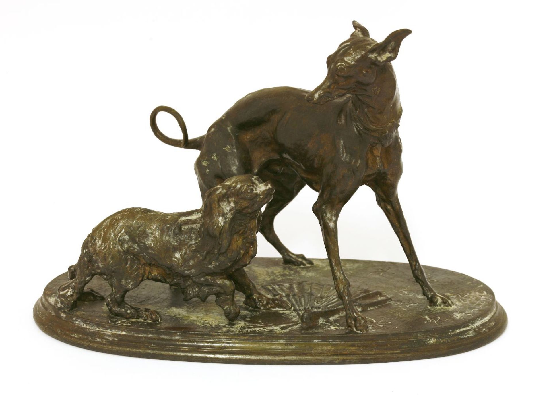 After Pierre-Jules Mêne,a cast iron group, possibly Russian, of an Italian greyhound and spaniel