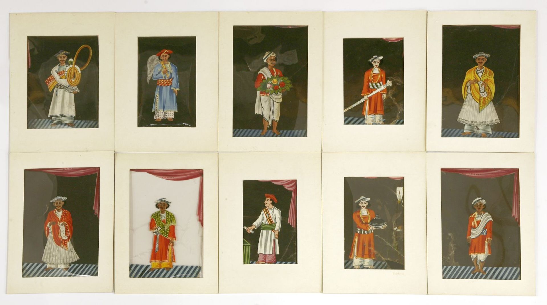 Ten Indian paintings on mica,c.1820, Patna, household servants,15 x 10cm (10)Provenance: The