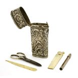 A mid-18th century, apparently unmarked, silver etui,c.1750,the case embossed with an egret and a