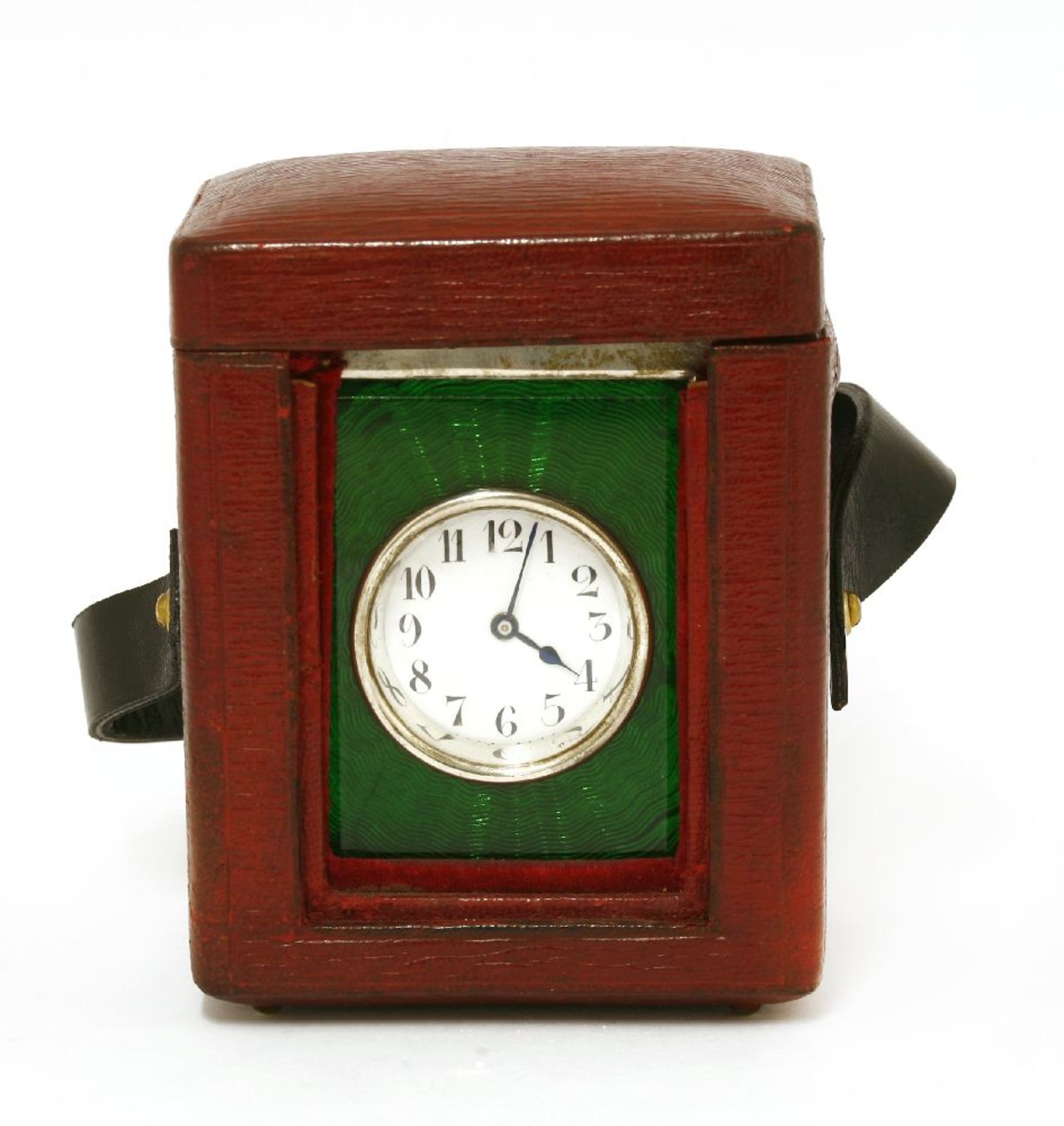 A late Victorian silver, emerald green enamel and glass, panelled carriage timepiece, by H S - Image 2 of 2