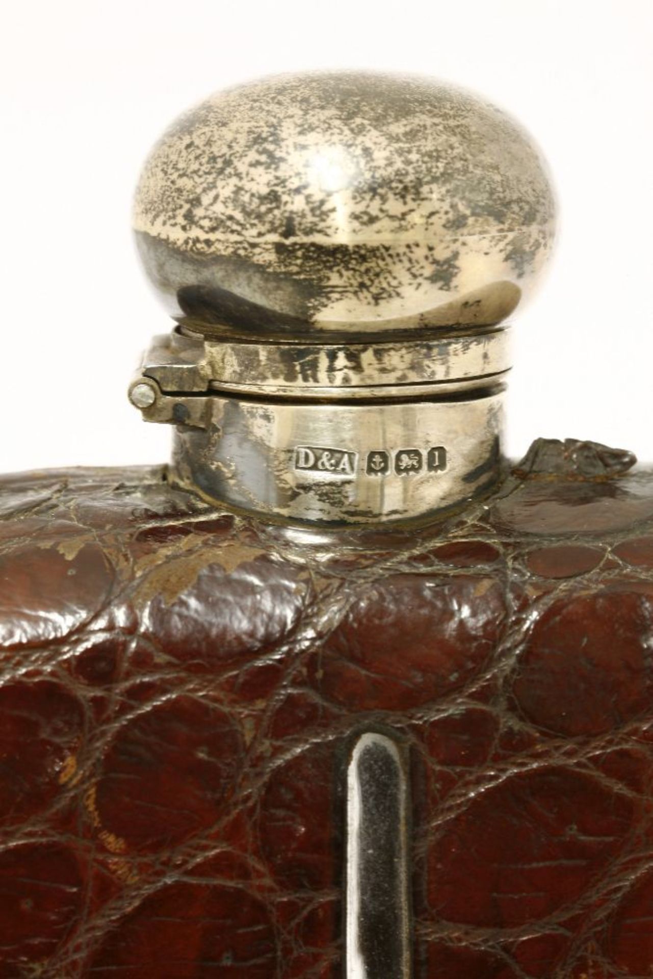 A large silver and crocodile skin bound flask,by Daniel & Arter, Birmingham, 1910, with an hinged - Image 2 of 2