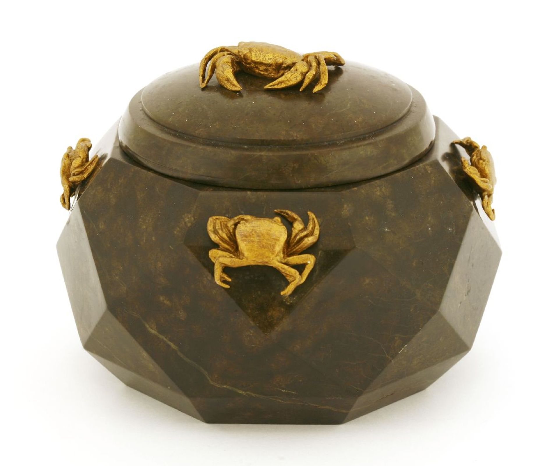 A Russian serpentine and gilt metal-mounted polygonal-faceted box and cover,c.1890, decorated with