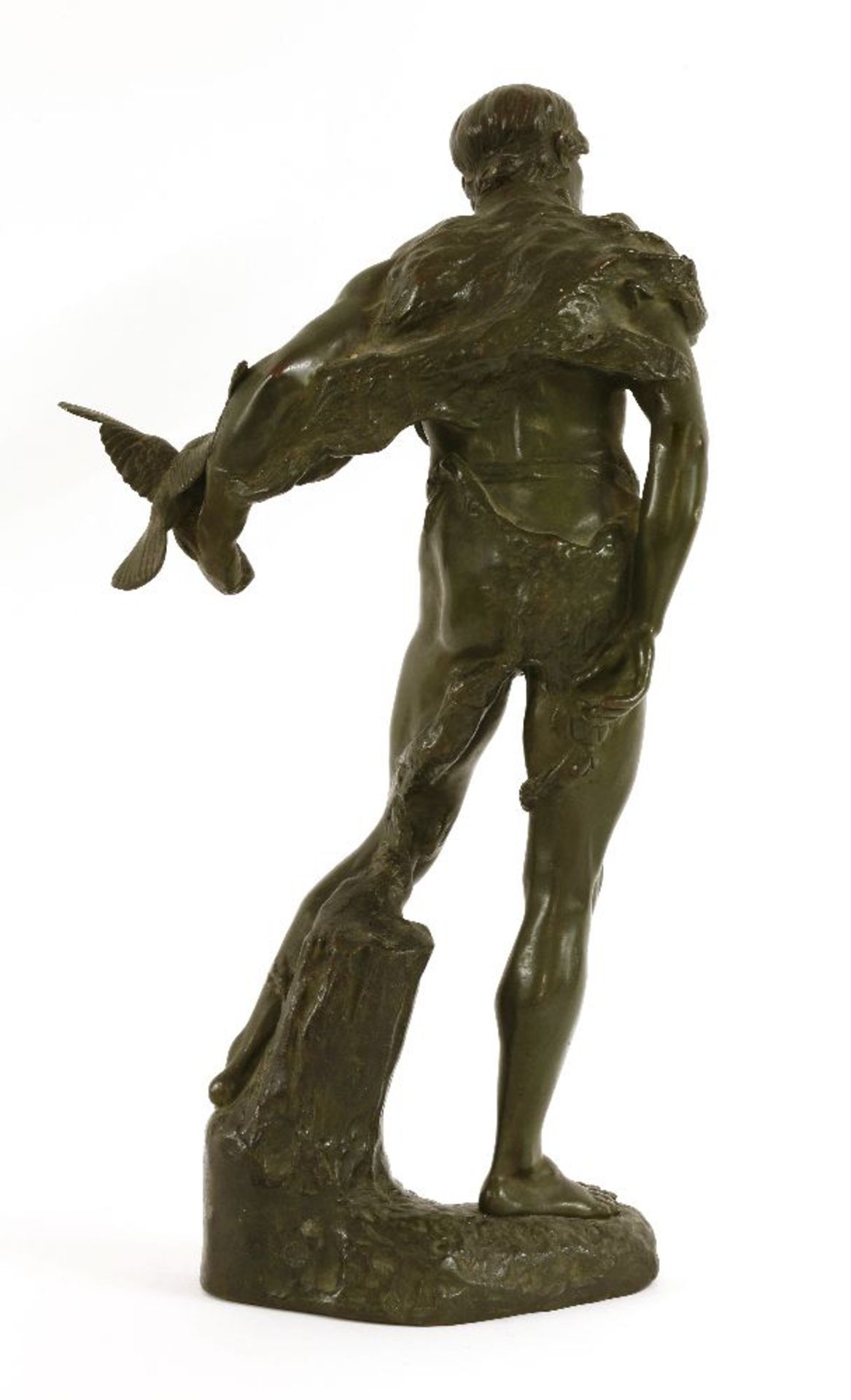 A French bronze figure,19th century, of a man wearing skins, holding a bird, indistinctly signed ' - Image 2 of 3