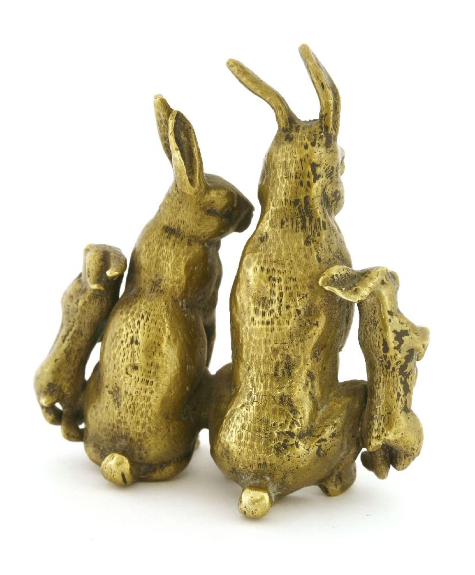 An animalier bronze group depicting a family of rabbits,late 19th century, each seated on their - Bild 2 aus 2