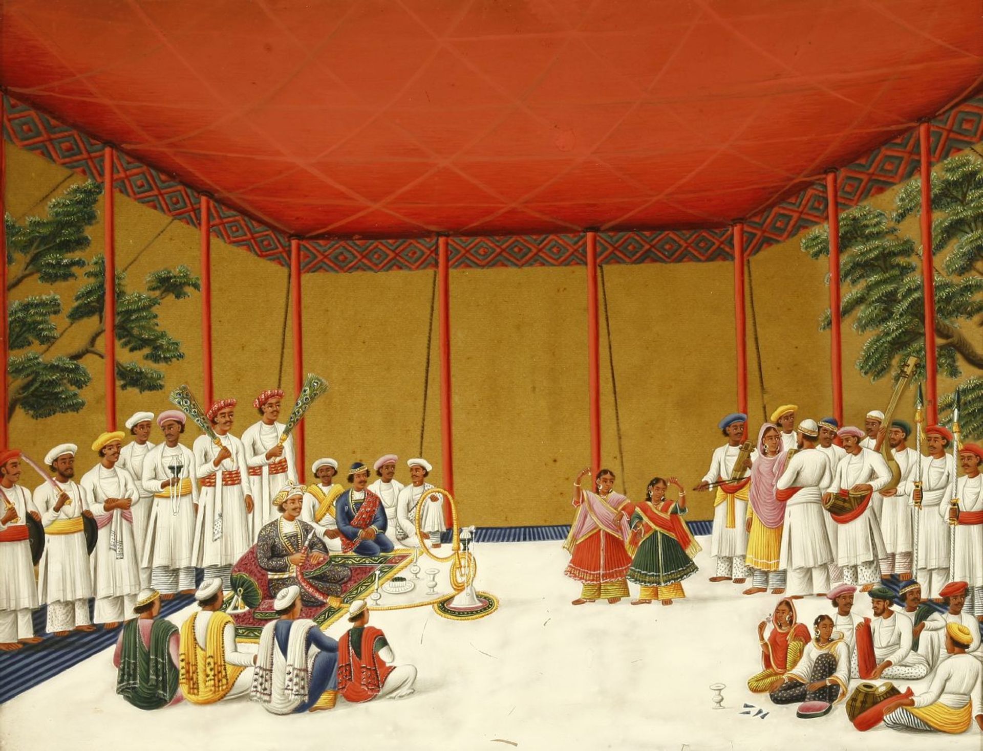 A large Indian painting on mica,early 19th century, possibly Murshidabad, dancing girls and