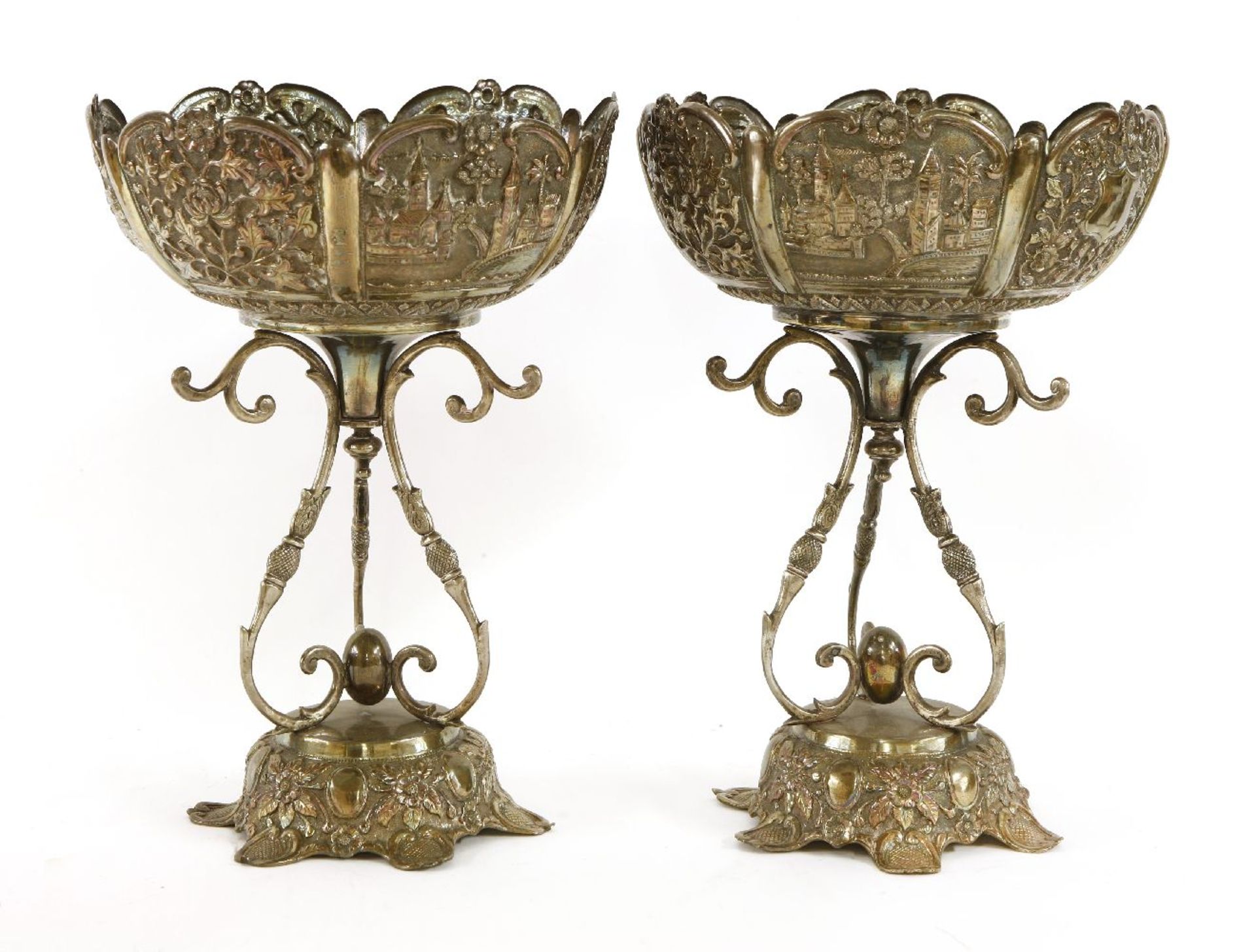 A pair of silver comports, late 19th century/early 20th century, probably Indian, Kashmir or Cutch,