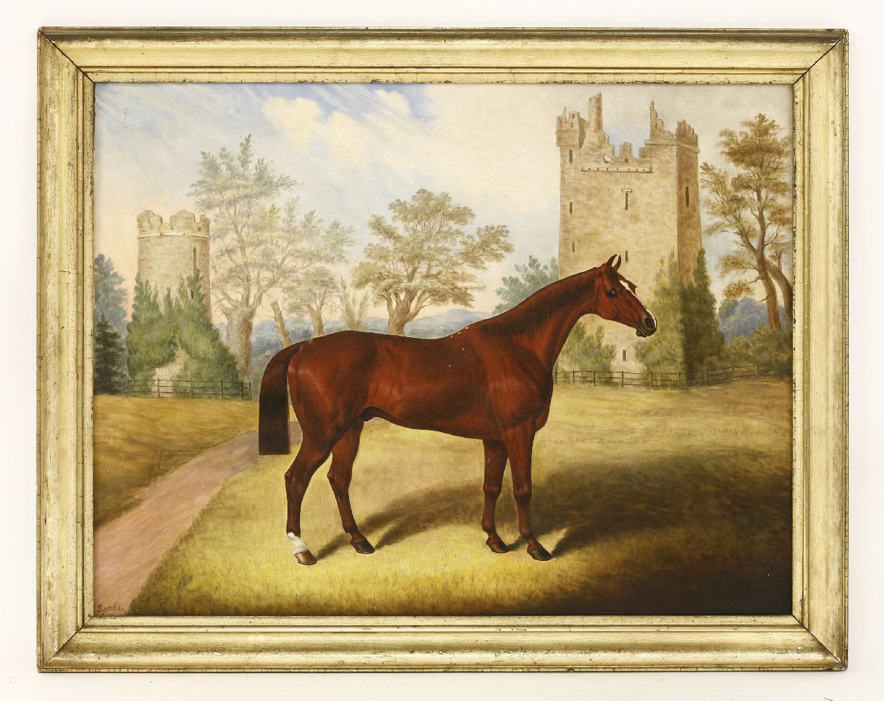 Samuel Spode (1798-1872)A BAY MARE IN FRONT OF BURNCHURCH CASTLE AND TOWER, COUNTY KILKENNYSigned - Image 3 of 10