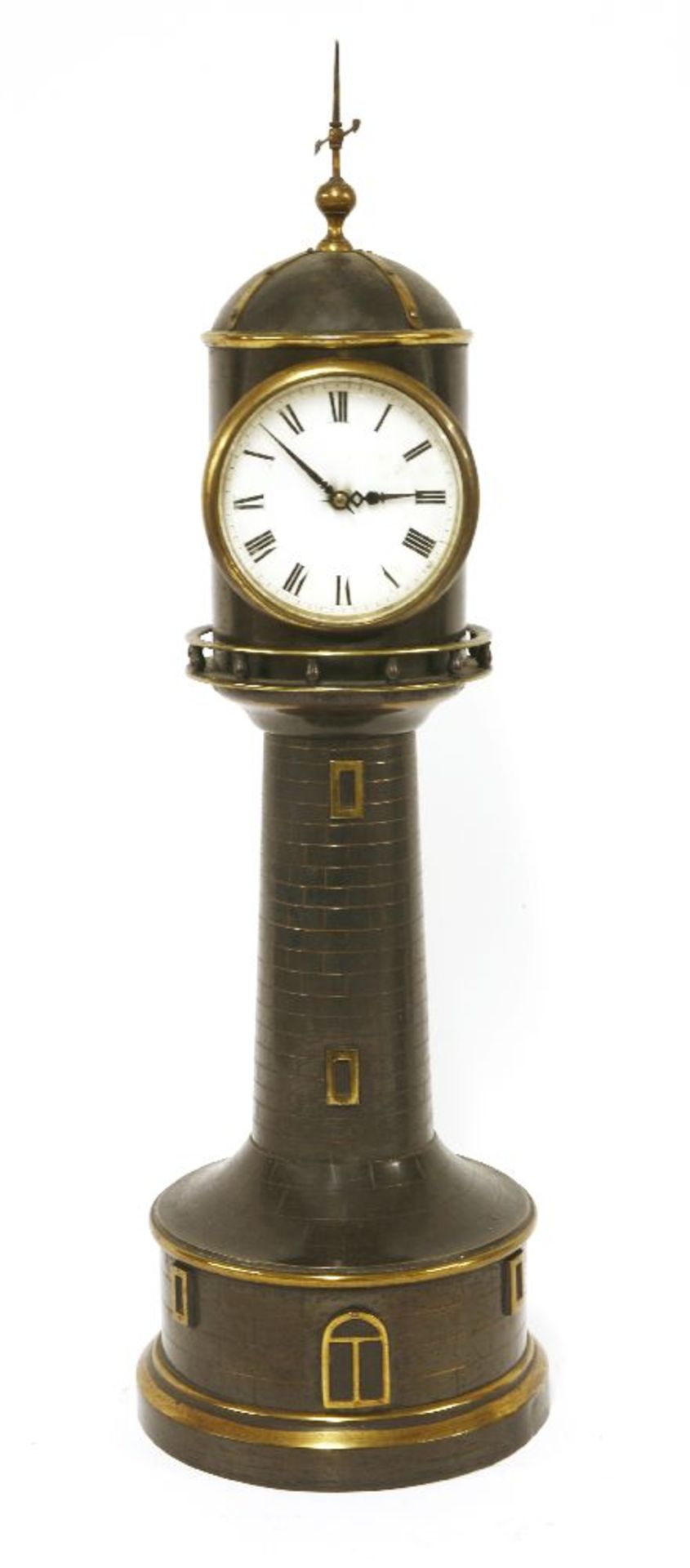 A patinated bronze lighthouse timepiece,19th century, with a later electric movement,53cm