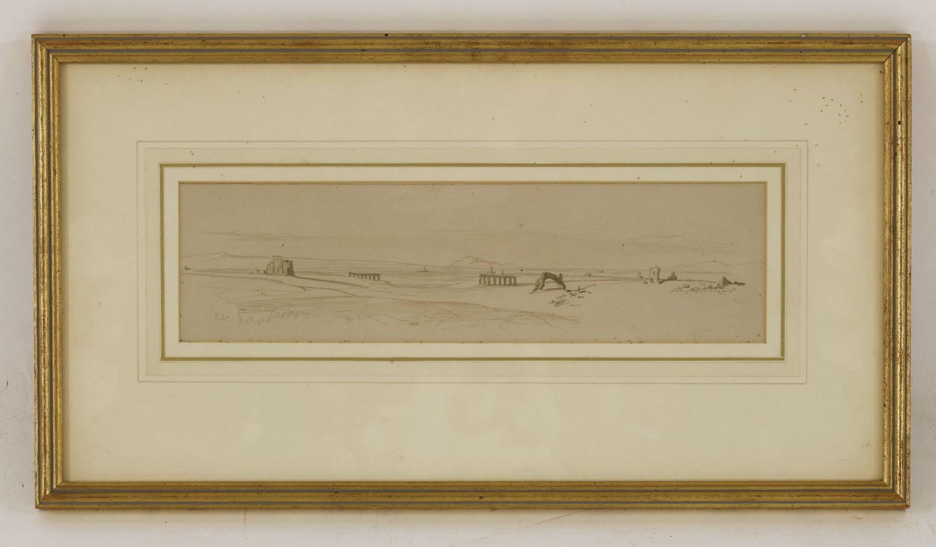 Edward Lear (1812-1888)A VIEW IN THE ROMAN CAMPAGNADated '24 March 1867' l.l., pencil and pen and - Image 2 of 3