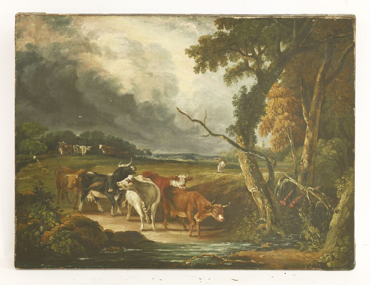 Follower of James WardA WOODED LANDSCAPE WITH CATTLE AT A STREAMOil on canvas45 x 57cm, unframed - Image 2 of 3