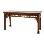 A mahogany hall table,19th century, with a plain rectangular top, over a pierced Chippendale