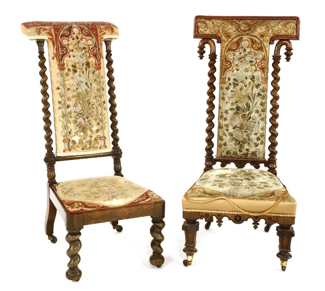 Royal Interest: a Victorian rosewood prie-dieu chair, with original upholstered back and seat,