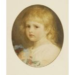 English School, late 19th centuryPORTRAIT OF A YOUNG GIRL, BUST LENGTH, IN A WHITE DRESSSigned