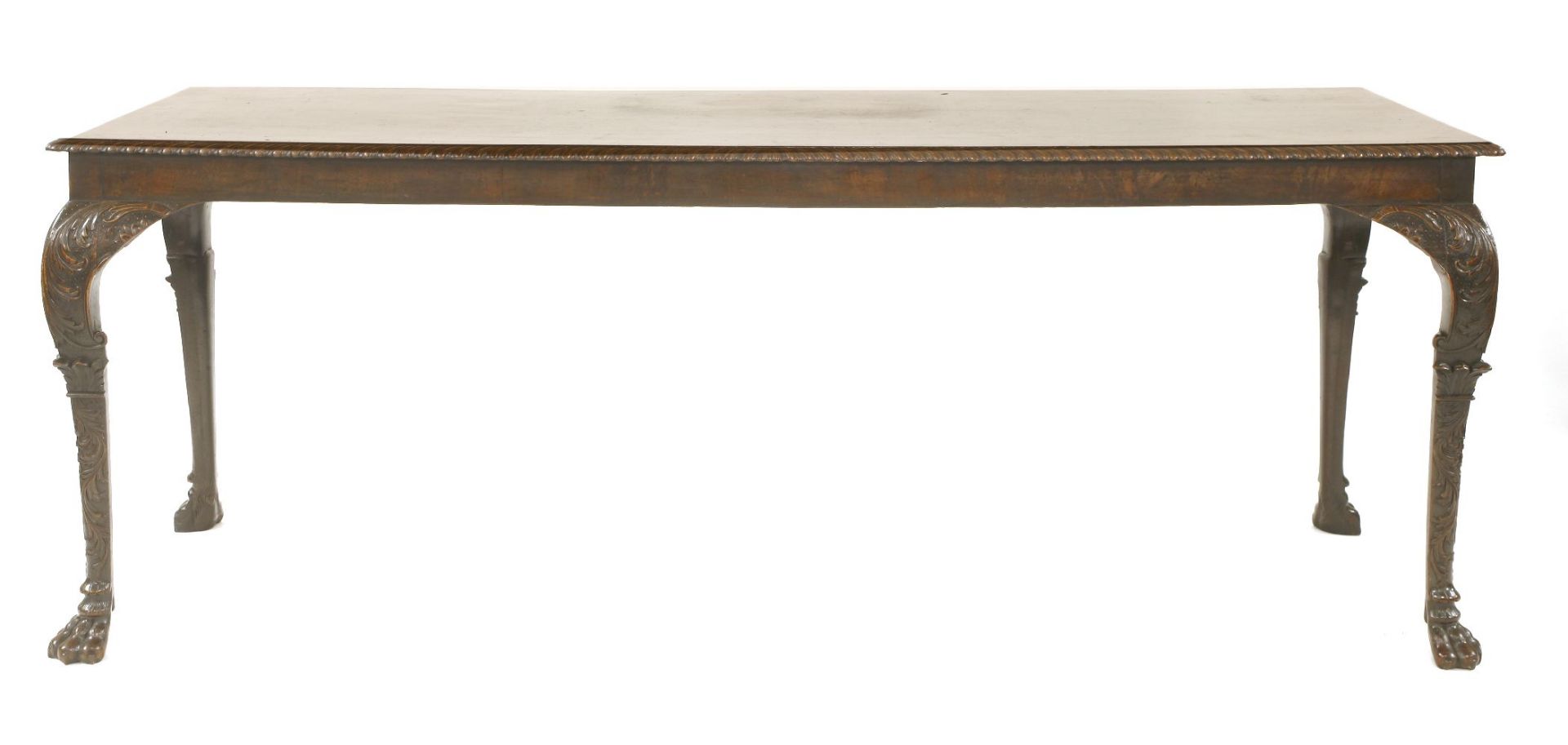 A George II Irish mahogany serving table,the plain rectangular top with a gadrooned edge above a