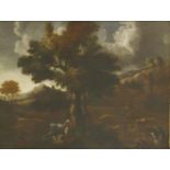 Follower of Jean-Francisque MilletA CLASSICAL LANDSCAPE WITH FIGURES AND CATTLE BY A STREAM IN THE