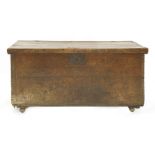 A Cyprus chest,late 17th century, probably Italian, the plank top over a front carved in bas