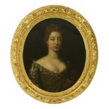 Circle of John Closterman (1660-1711)PORTRAIT OF A LADY, HALF LENGTH, IN A GREEN DRESS AND GOLD