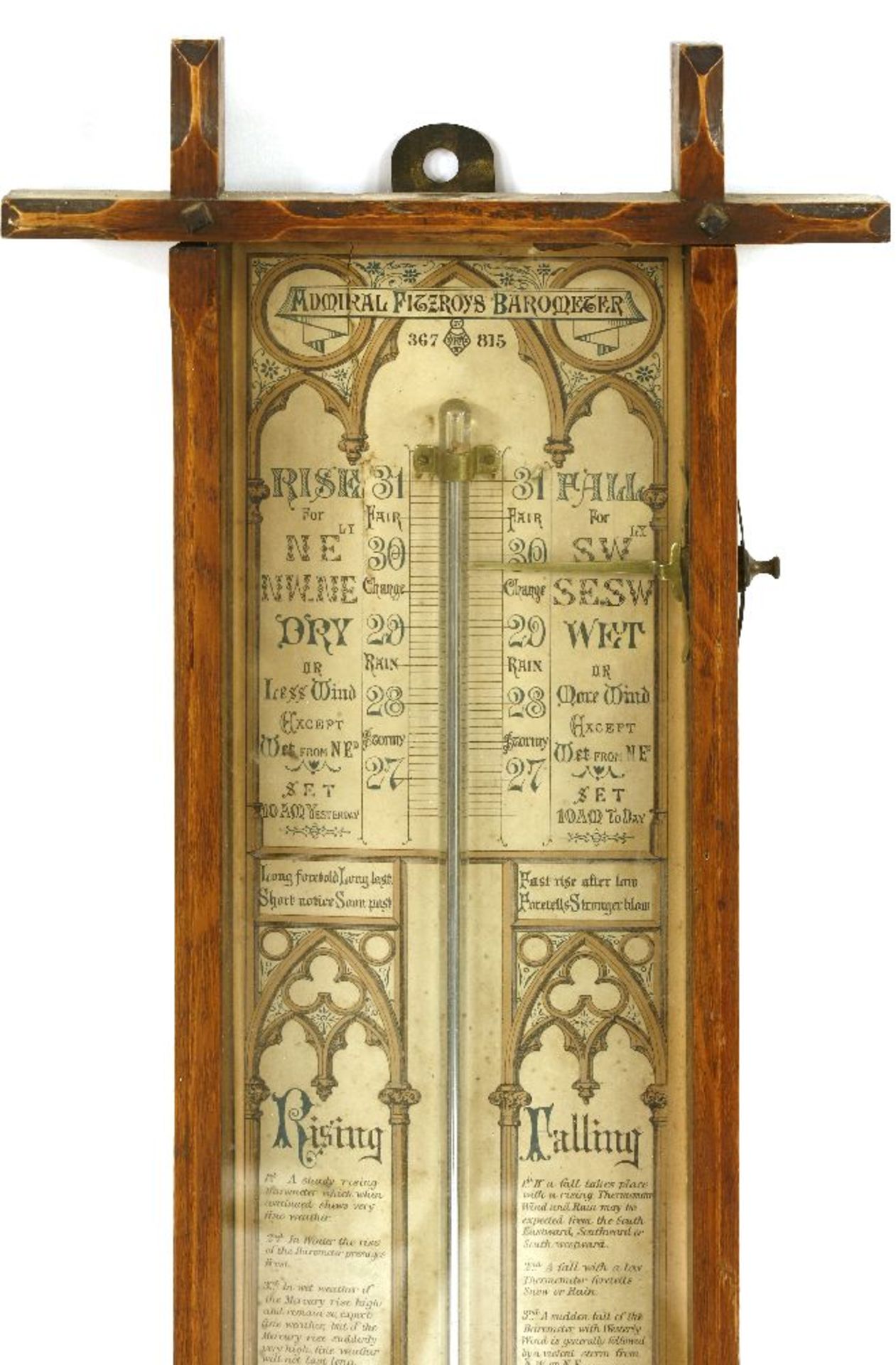 An Admiral Fitzroy barometer,in a pitch pine case with a printed card inset back and Mathieson Leith - Image 2 of 3