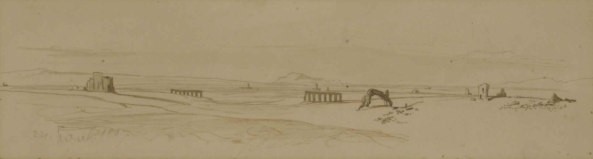 Edward Lear (1812-1888)A VIEW IN THE ROMAN CAMPAGNADated '24 March 1867' l.l., pencil and pen and