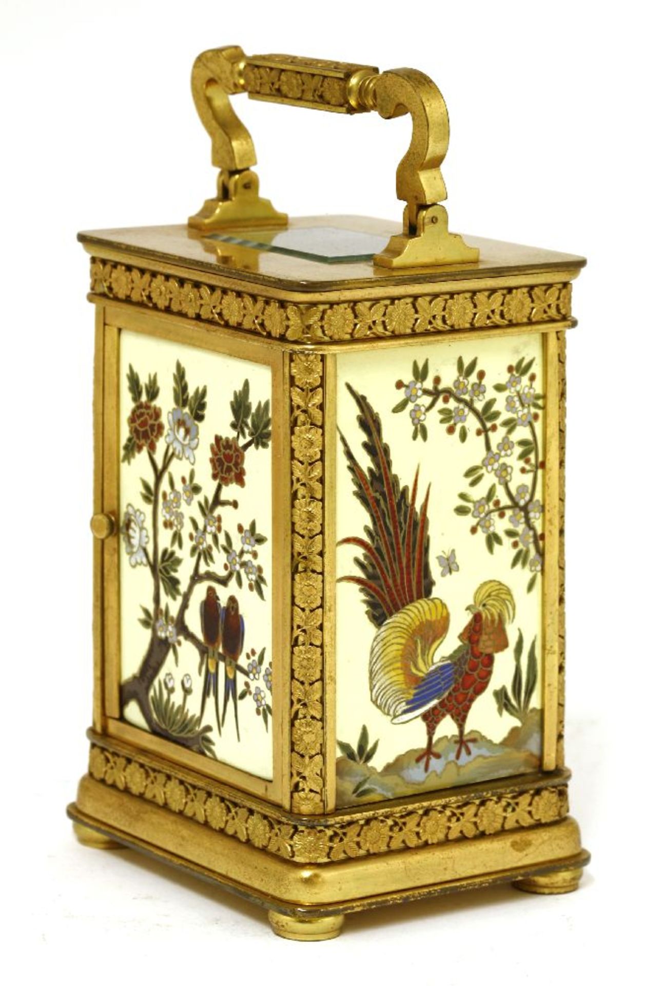 A French gilt brass and porcelain-mounted carriage clock,late 19th/early 20th century, the shaped - Image 2 of 3